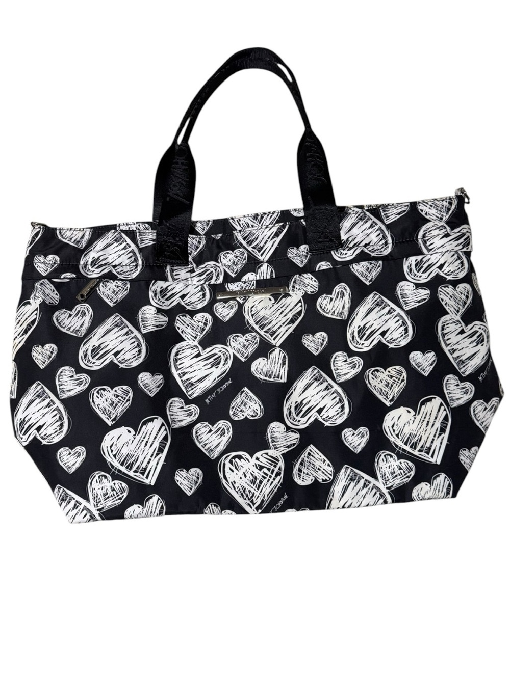Betsey Johnson‎ Black White Heart Print Weekender Duffel Bag